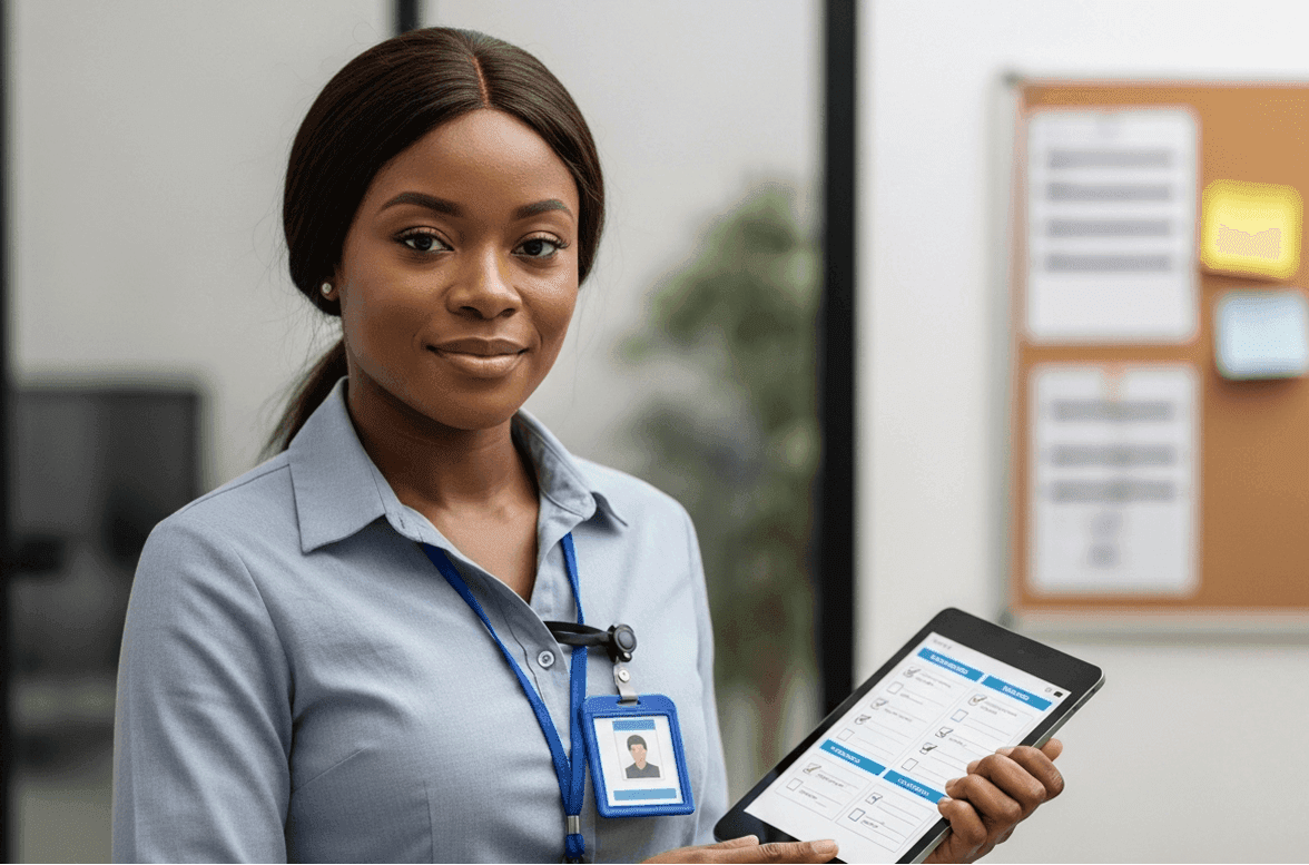 A property manager using a tablet